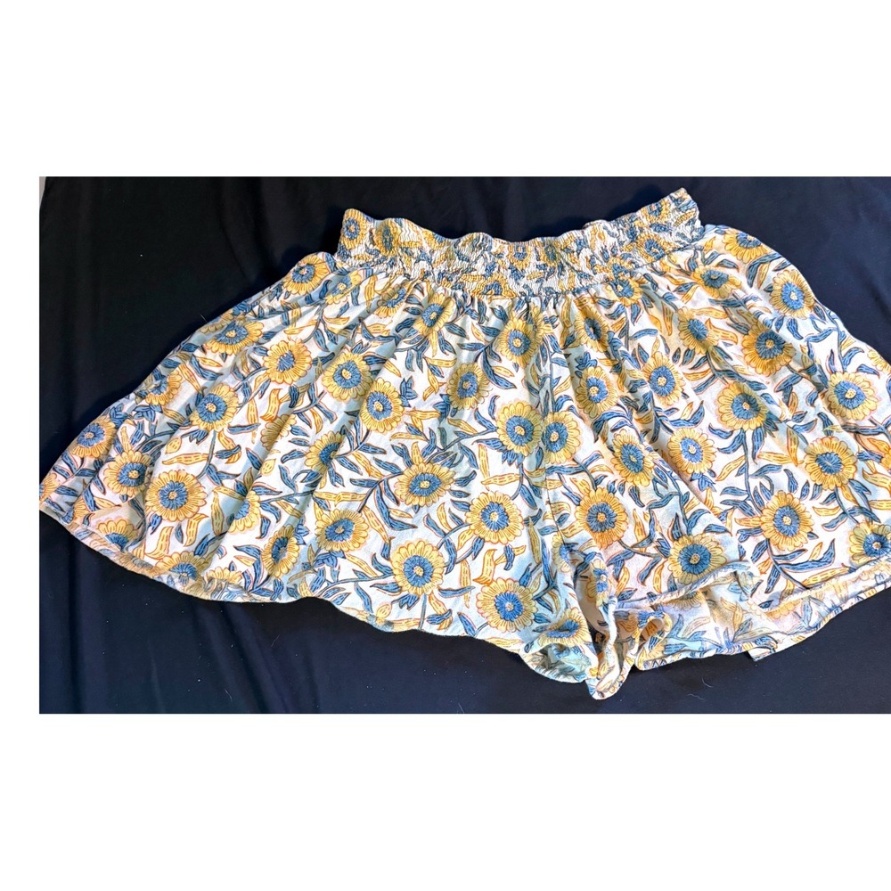 Mexicali Blues Floral Smocked Waist Shorts Yellow Blue Boho M/L